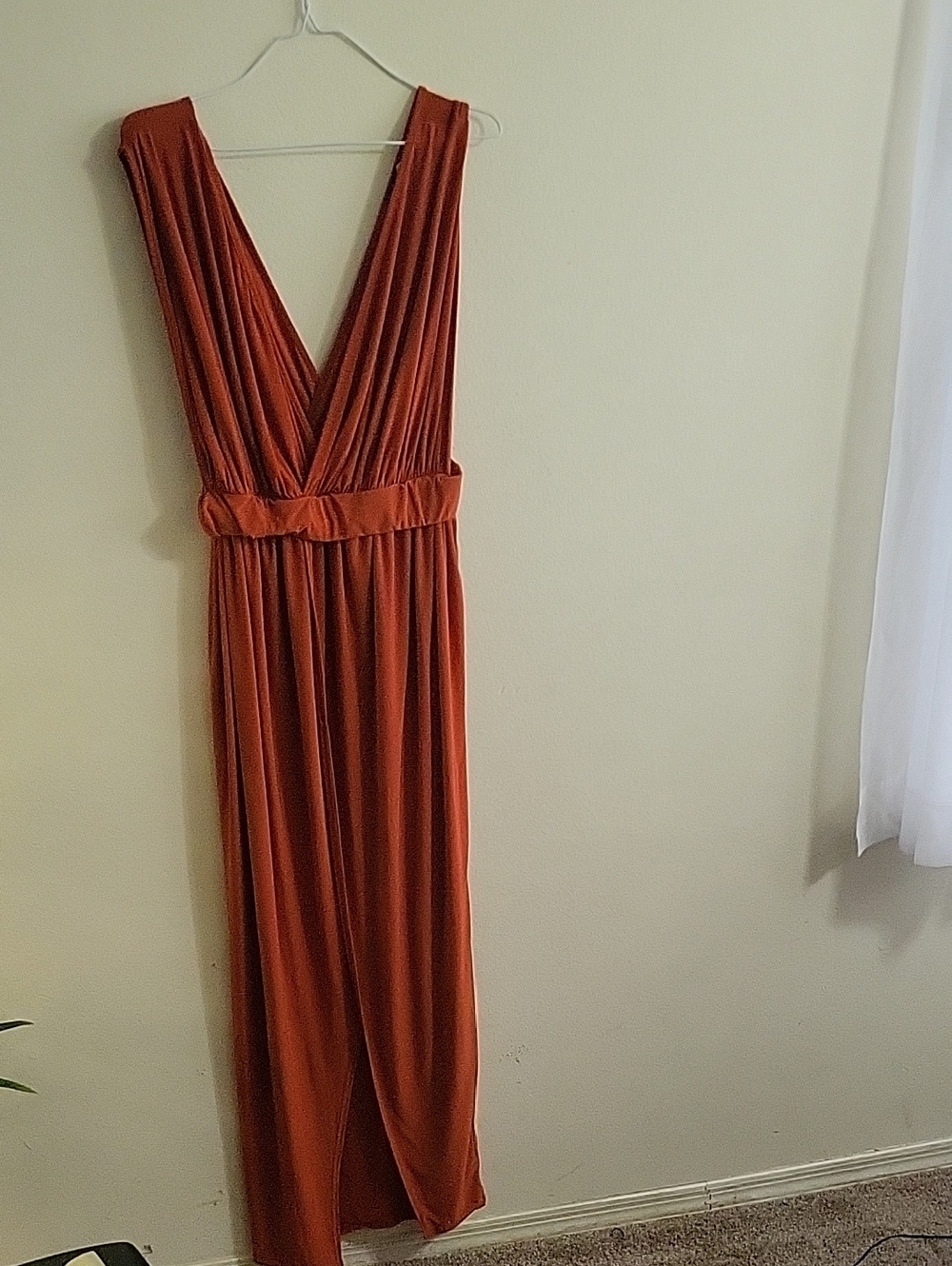 Deep V-Neck Sleeveless Maxi Dress in Rust